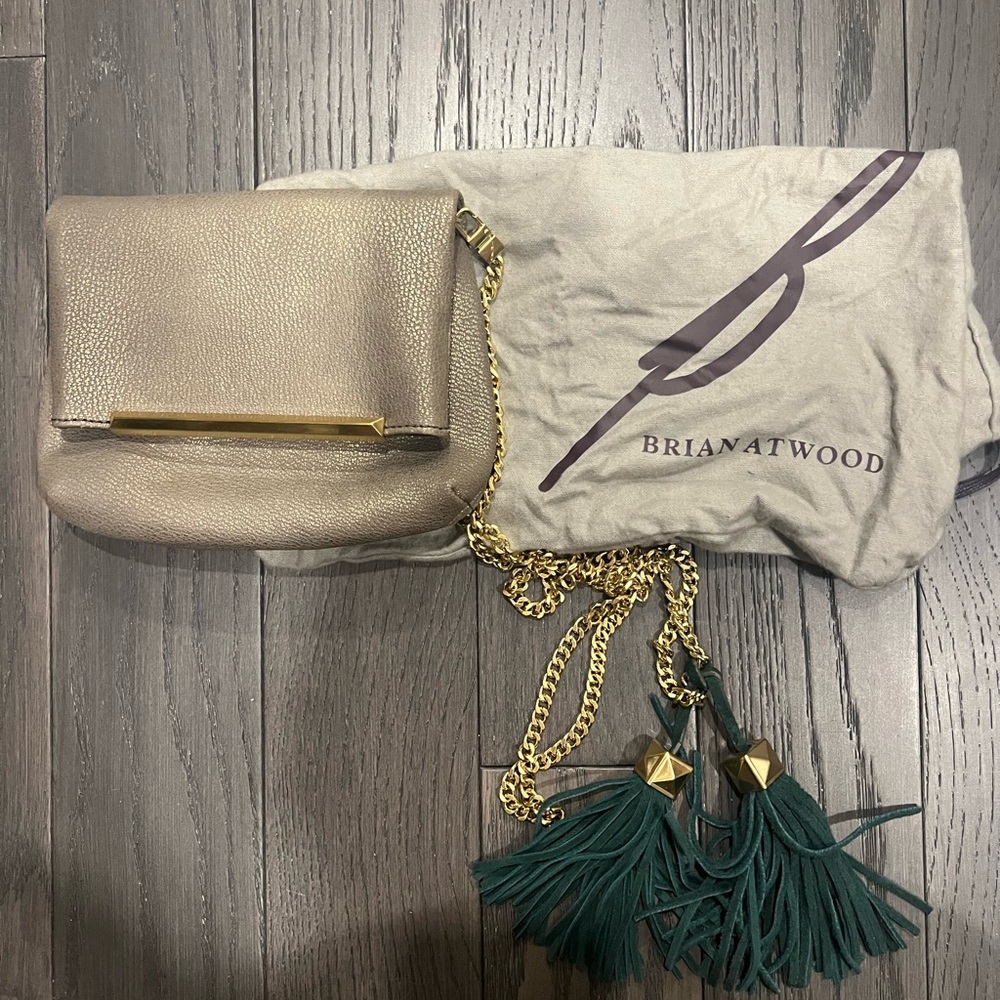 Brian Atwood Metallic Clutch with Gold Chain
